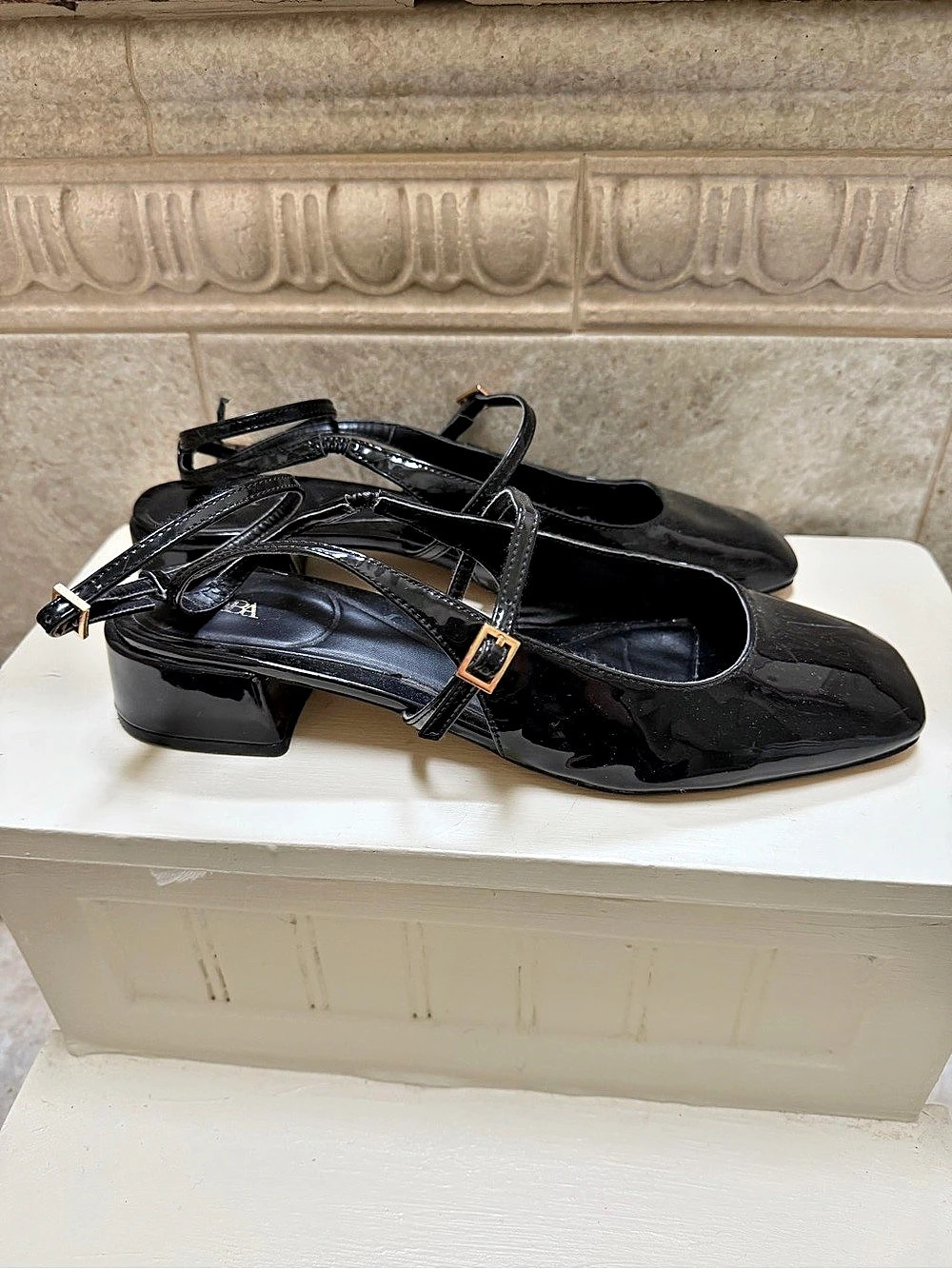 Zara Black Patent Strappy Heels EU 41